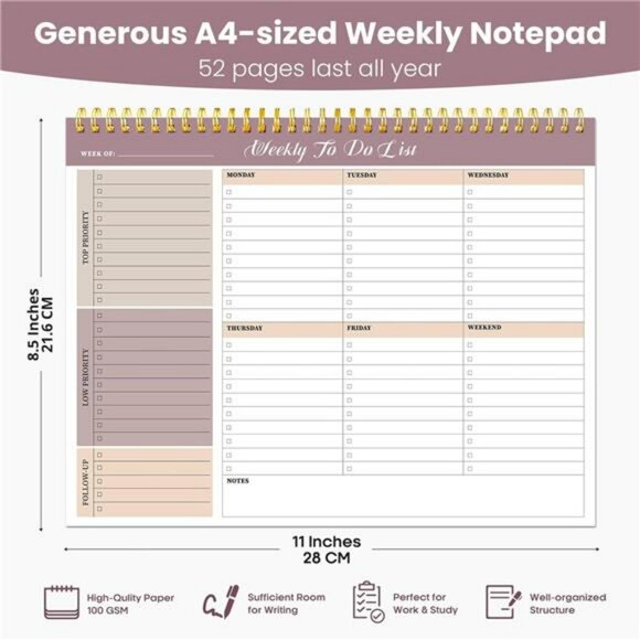 Weekly to do list notepad undated planner pad 52 sheets desk organizer office ho - Picture 2 of 8